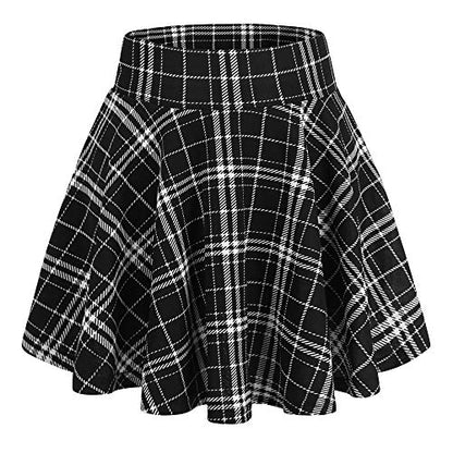 DJT FASHION Shorts for Women Basic Versatile Skorts Casual Stretchy Flared Skater Golf Tennis Mini Skirts with Shorts X-Large Black Plaid