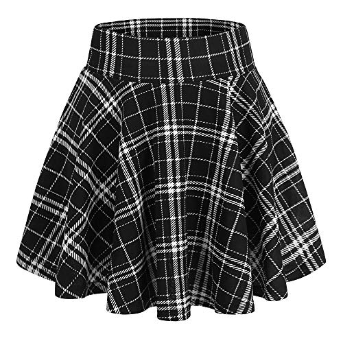 DJT FASHION Shorts for Women Basic Versatile Skorts Casual Stretchy Flared Skater Golf Tennis Mini Skirts with Shorts X-Large Black Plaid