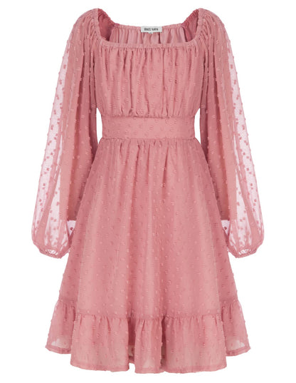 GRACE KARIN Girls Ruffle Tiered Dress Long Sleeve Swiss Dot Flowy A-Line Dress 6-14Y