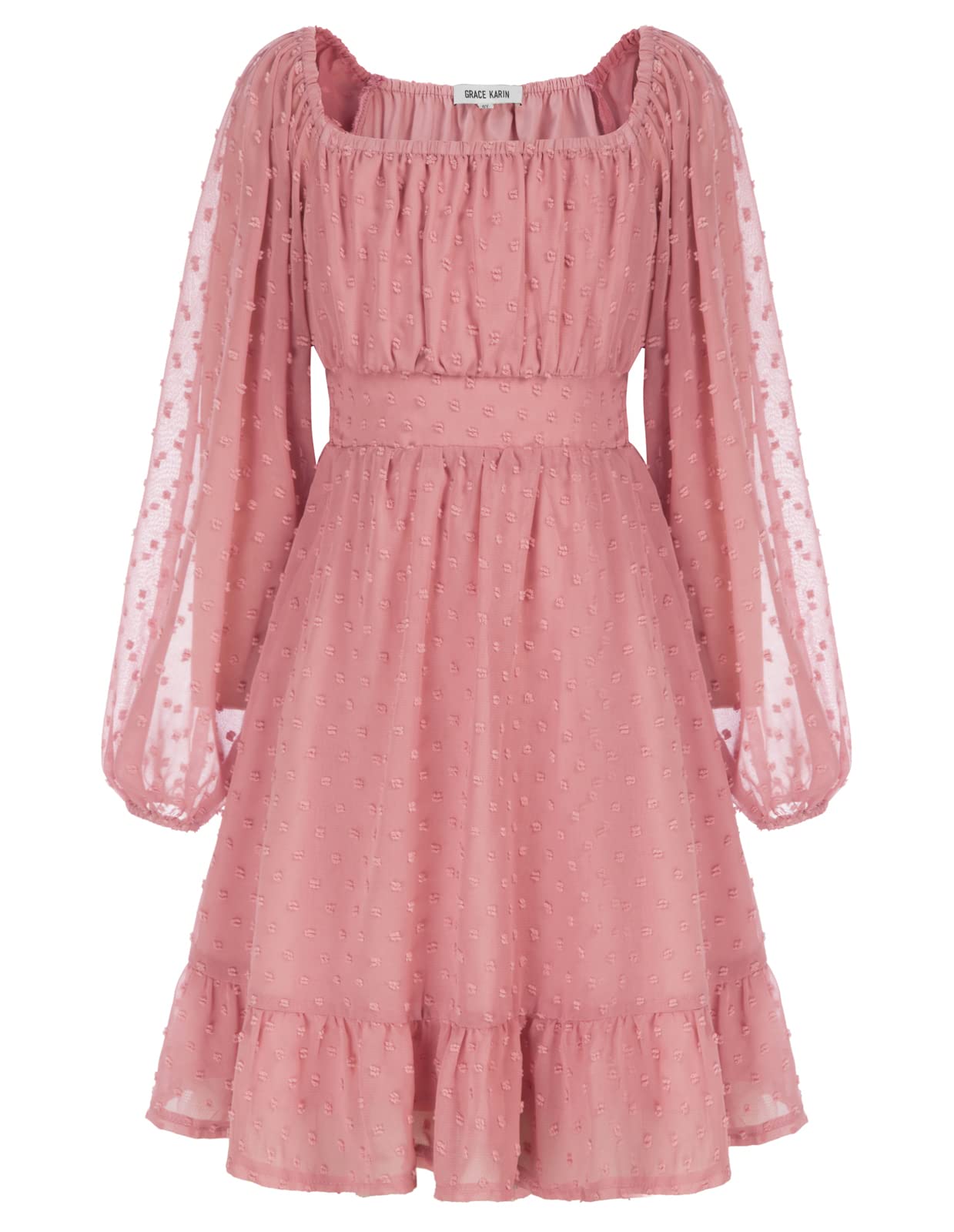 GRACE KARIN Girls Ruffle Tiered Dress Long Sleeve Swiss Dot Flowy A-Line Dress 6-14Y