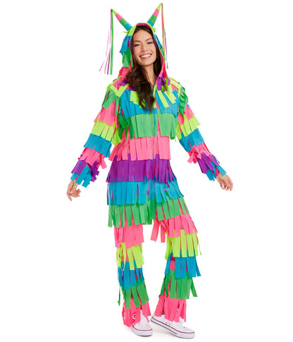 Women's Pinata Jumpsuit Halloween Costume - Bright Multicolored Onesie Multicolored Piñata