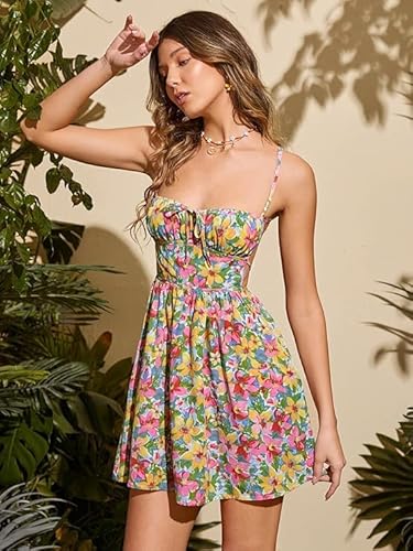 Sambhav Quilt Hub Womens Casual Spring Summe Girls Mini Floral Print Ruched Bust Tie Backless Cami Dress (US, Alpha, Medium, Multi2)