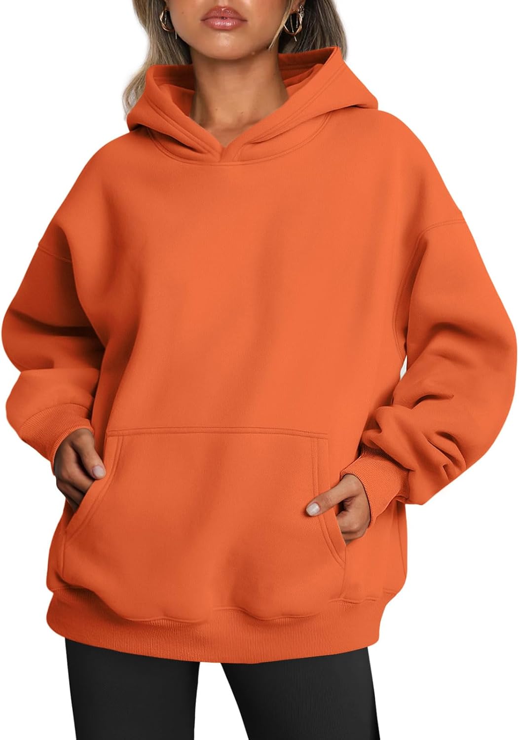 Oversized Fleece Hoodie - Thick Pullover Sweatshirt for Fall & Winter Orange