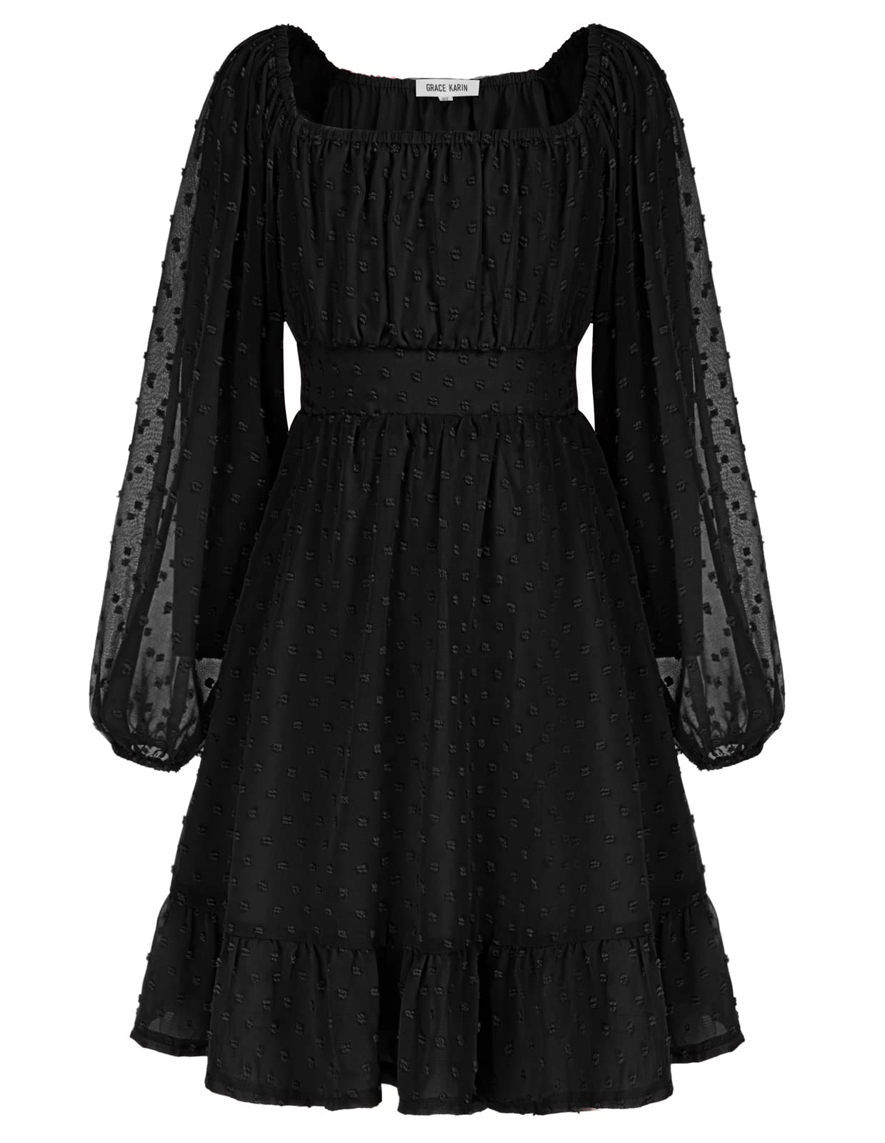 GRACE KARIN Girls Ruffle Tiered Dress Long Sleeve Swiss Dot Flowy A-Line Dress 6-14Y