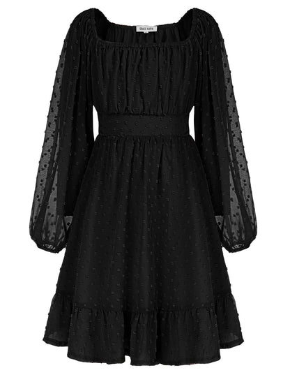 GRACE KARIN Girls Ruffle Tiered Dress Long Sleeve Swiss Dot Flowy A-Line Dress 6-14Y