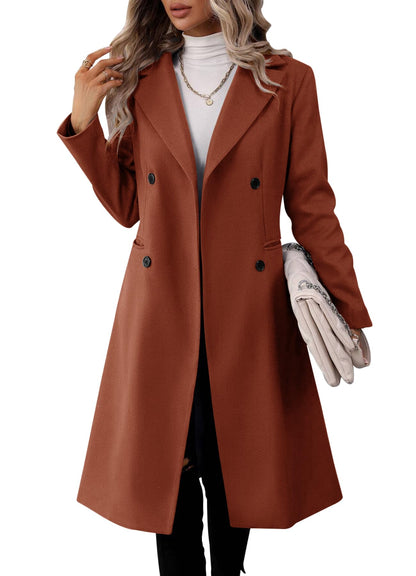 Danedvi Womens Long Double Breasted Coats Lapel Collar Pea Coat Winter Slim Fit Jackets Trench Coat Outwear