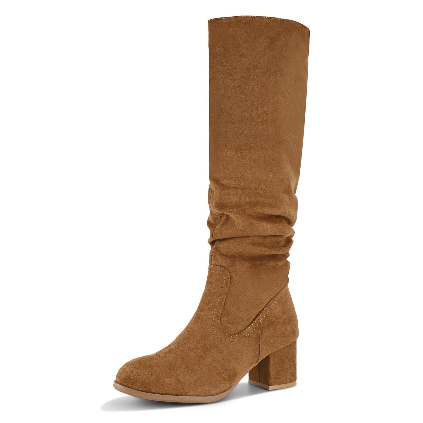 Shoe'N Tale Women's Knee High Boots Chunky Heel Pointed Toe Suede Slouch Winter Shoes with Side Zipper