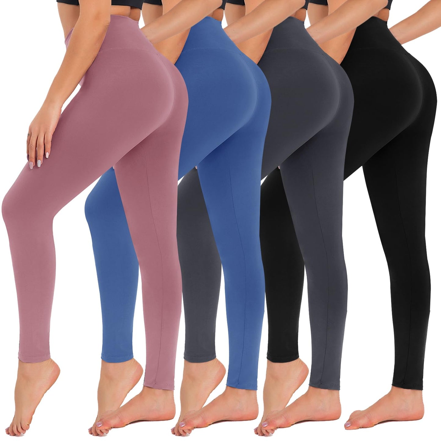 4 Pack High Waisted Leggings for Women - Tummy Control Yoga Pants Workout Set Small-Medium 4 Packs, Black Dark Grey Blue Dark Pink