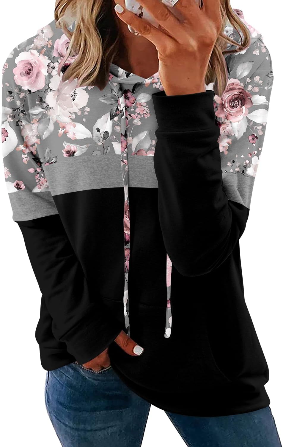 Pullover Hoodie - Tie Dye & Floral Print Hooded Sweatshirt with Pockets