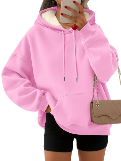 Women's Winter Fleece Sherpa Lined Hoodie - Warm Pullover Sweatshirt Pink