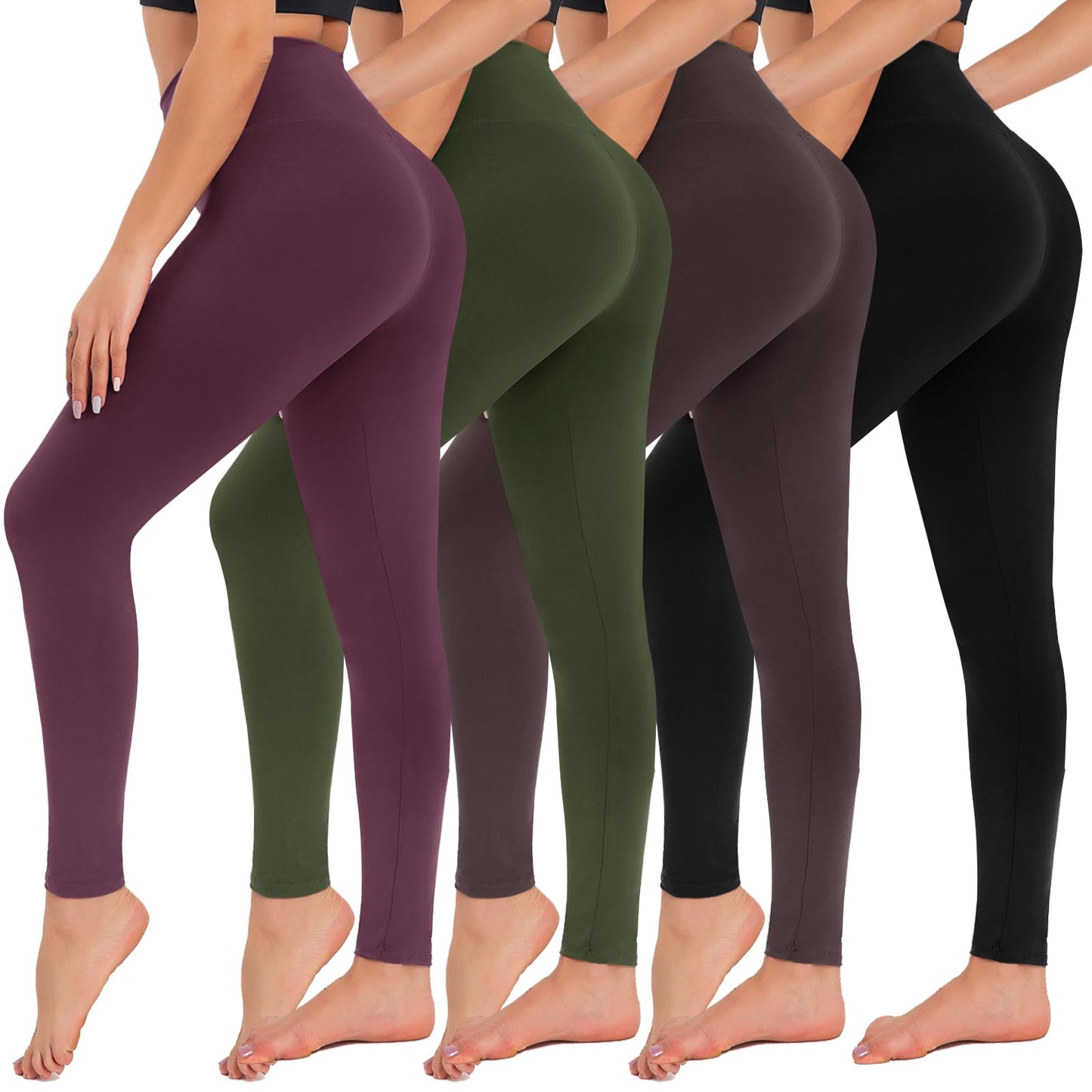 4 Pack High Waisted Leggings for Women - Tummy Control Yoga Pants Workout Set Small-Medium 4 Packs, Black Purple Coffee Army Green
