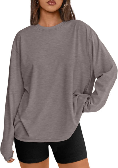 Women's Oversized Long Sleeve T-Shirt Casual Crewneck Basic Tee Netmeg
