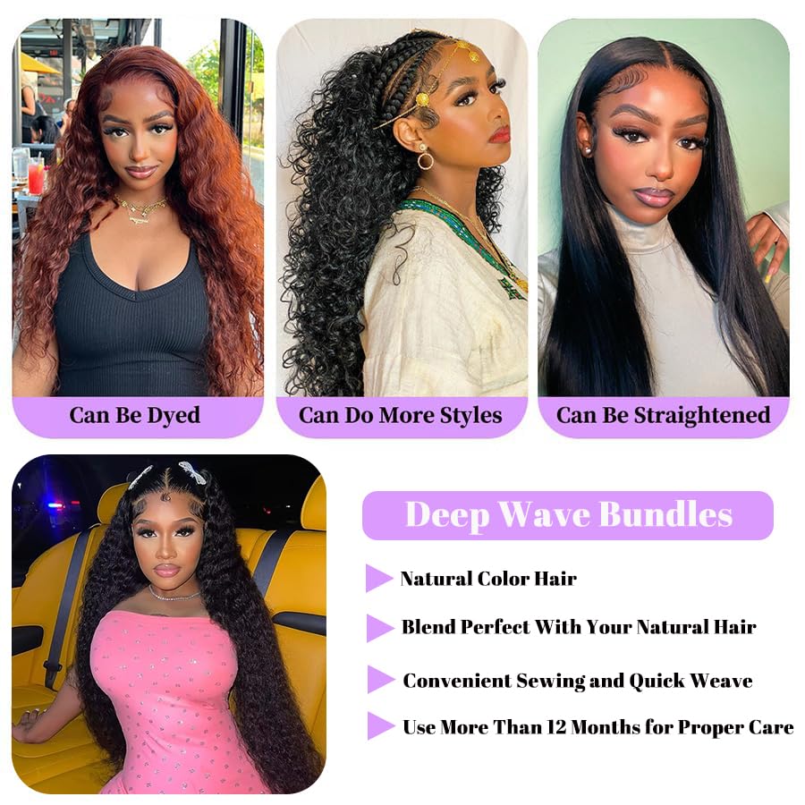 Brazilian Virgin Hair Bundles Deep Wave Human Hair Extensions