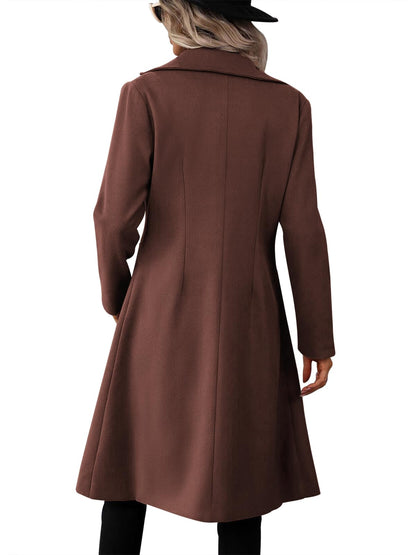 Danedvi Womens Long Double Breasted Coats Lapel Collar Pea Coat Winter Slim Fit Jackets Trench Coat Outwear