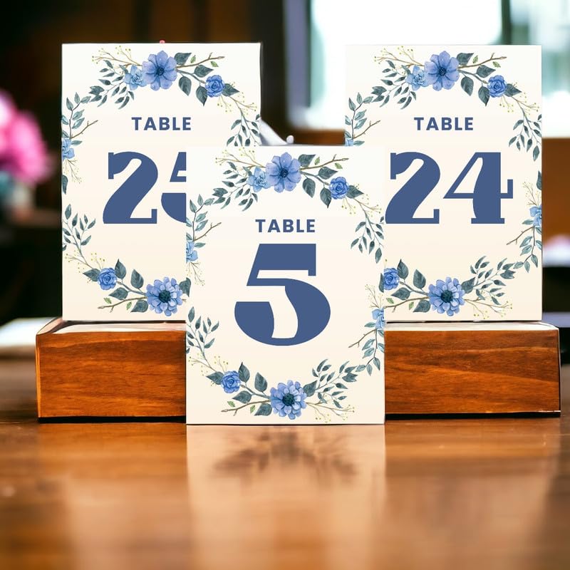 Spring Blue Flower Wedding Table Number Cards 1-50 Double Sided With Head Table For Reception Event Table Numbers Seating Cards Table Signage 4X6 Inch