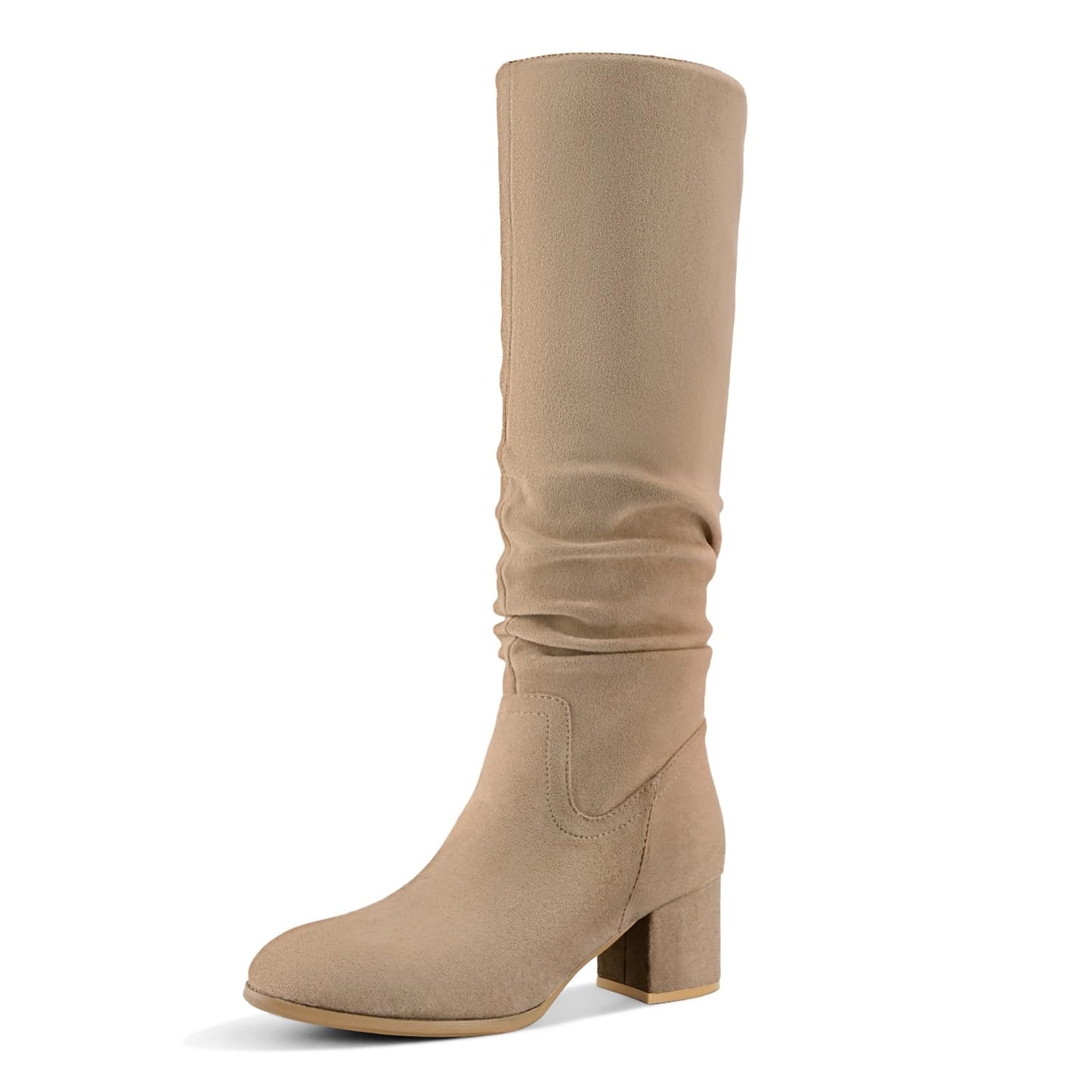 Shoe'N Tale Women's Knee High Boots Chunky Heel Pointed Toe Suede Slouch Winter Shoes with Side Zipper