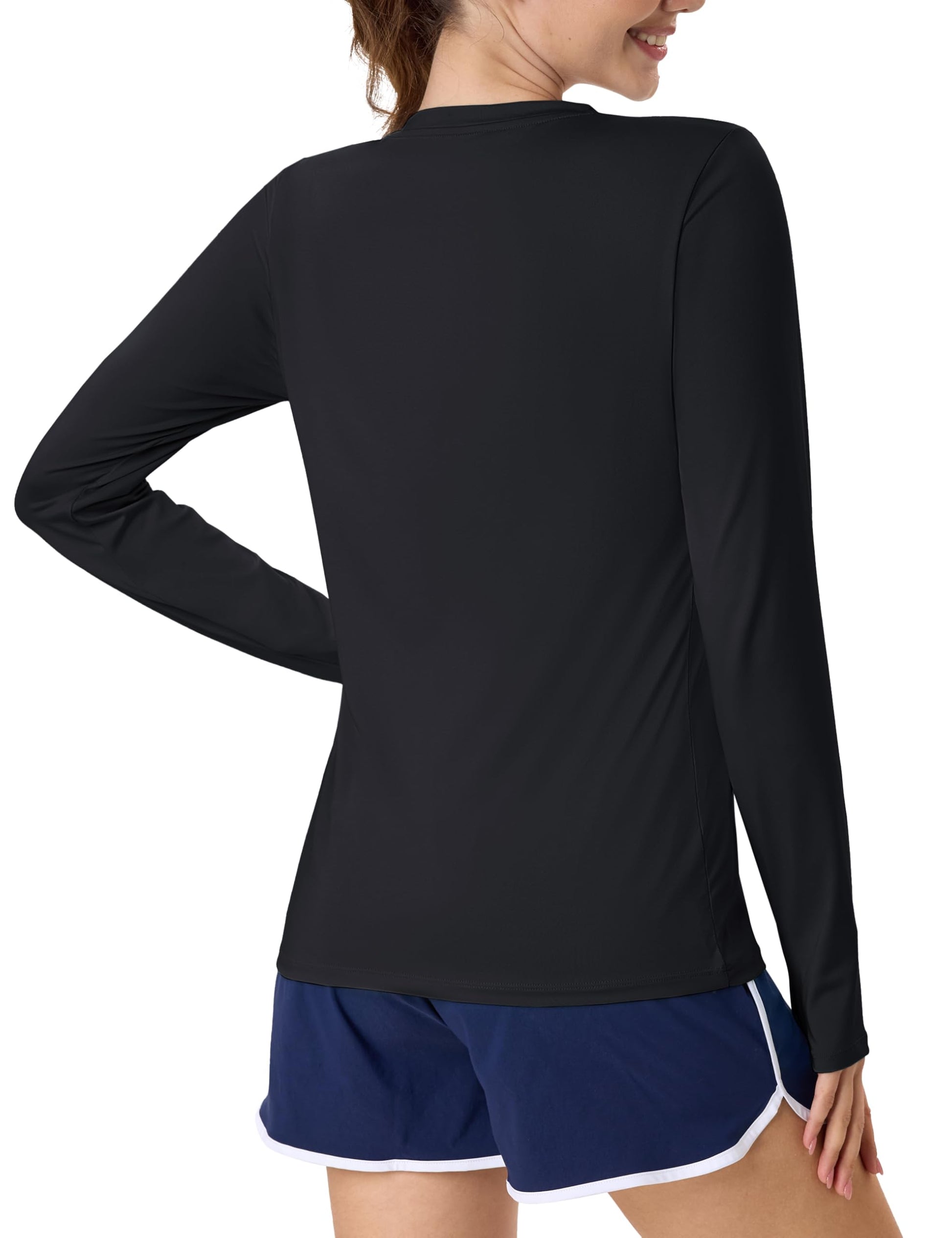 Women's UPF 80+ Long Sleeve Rash Guard - Quick Dry Athletic Shirt with Thumb Holes
