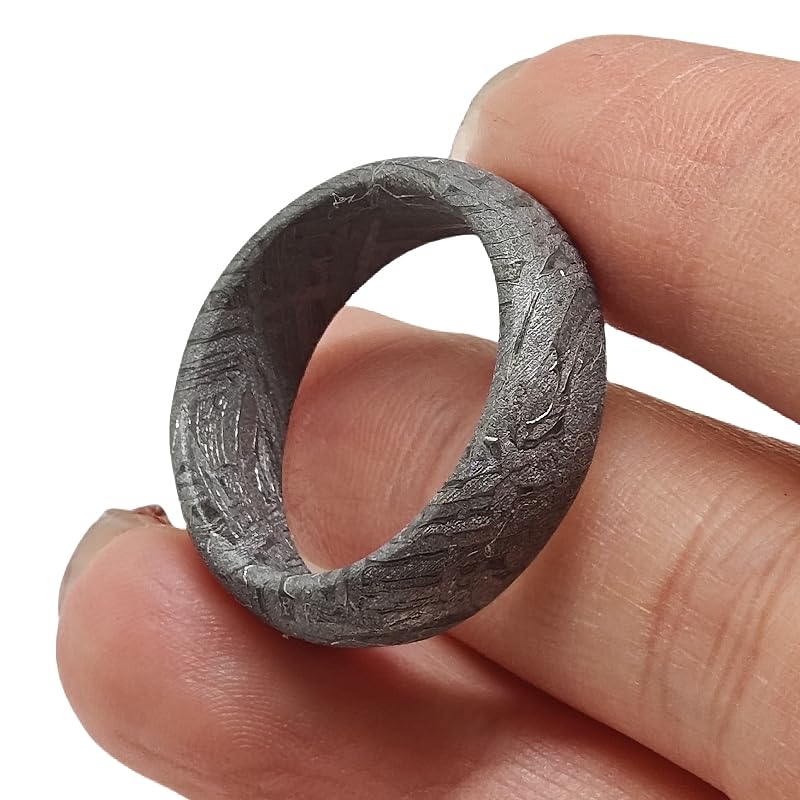 Handcrafted Meteorite Ring, 7.8mm Width, Natural Westenden Pattern, Altai Iron (Size: 9.5)