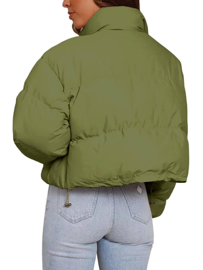Imily Bela Womens Cropped Puffer Jackets Long Sleeve Stand Collar Coats Quilted Zipper Outerwear