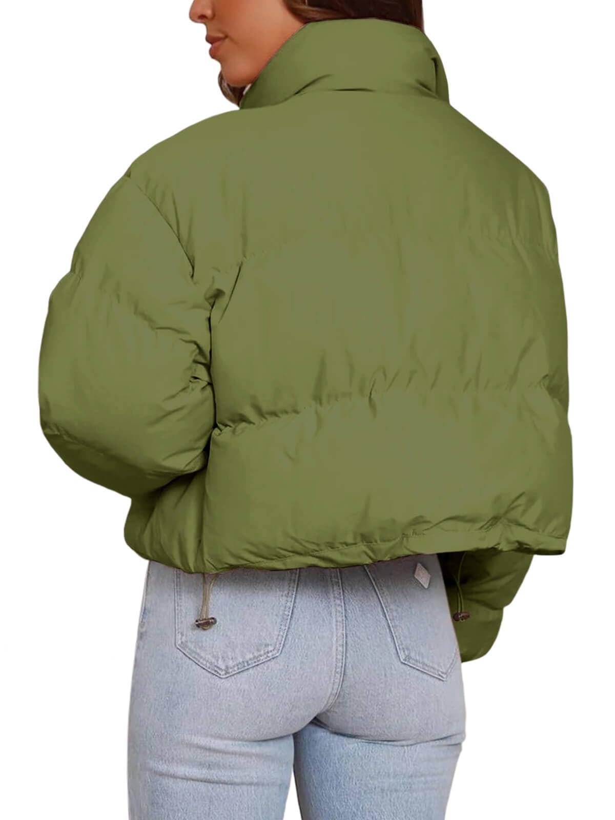 Imily Bela Womens Cropped Puffer Jackets Long Sleeve Stand Collar Coats Quilted Zipper Outerwear