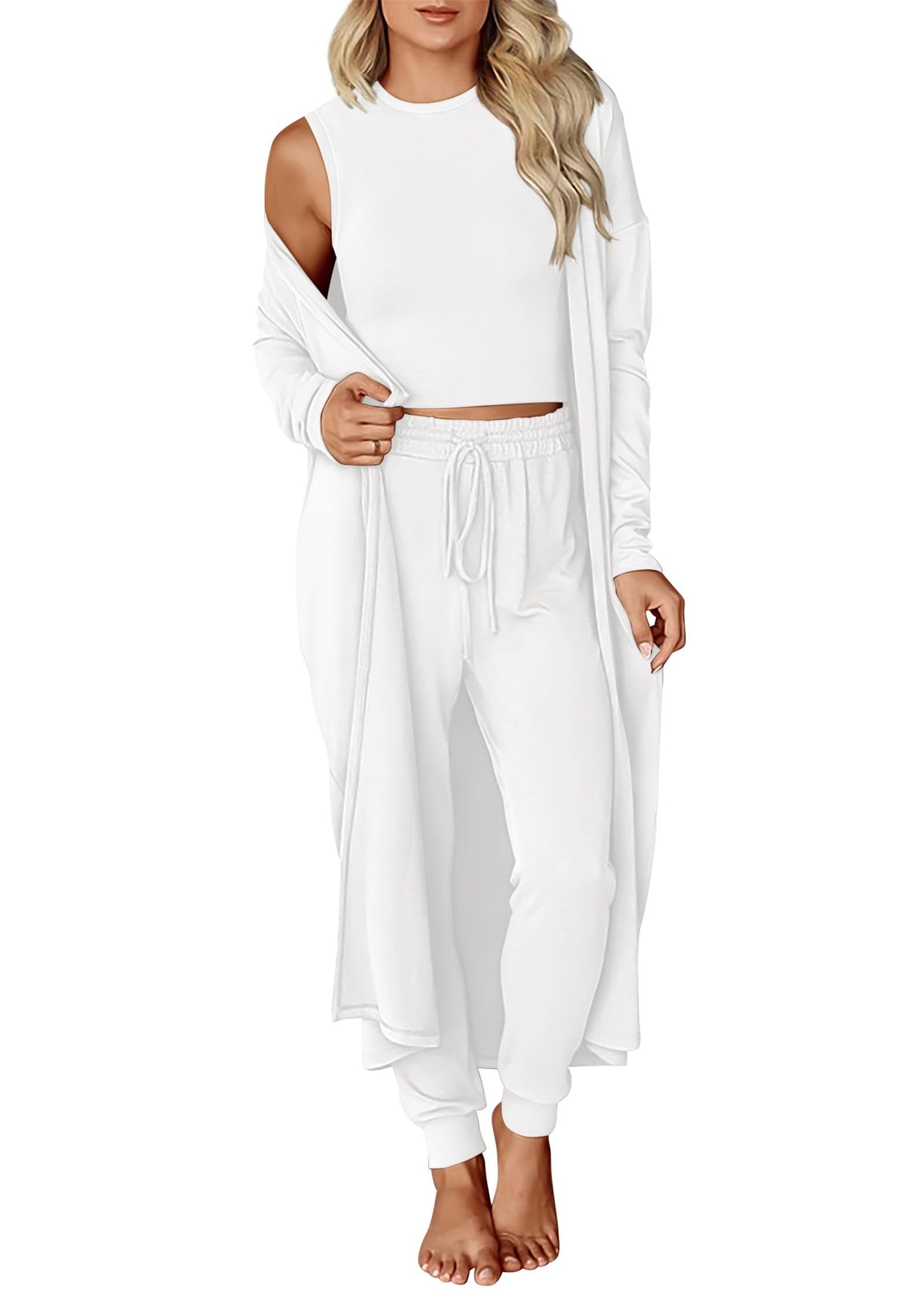 KIRUNDO 3 Piece Lounge Sets for Women Airport Travel Vacation Outfits 2025 Fall Cardigan Matching Sleeveless Top Jogger Pants