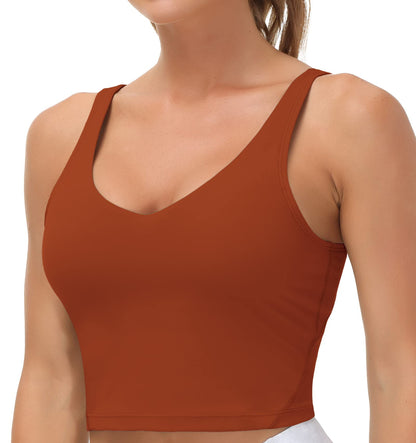Longline Sports Bra Women Wirefree Padded Medium Support Workout Bra Brick Red