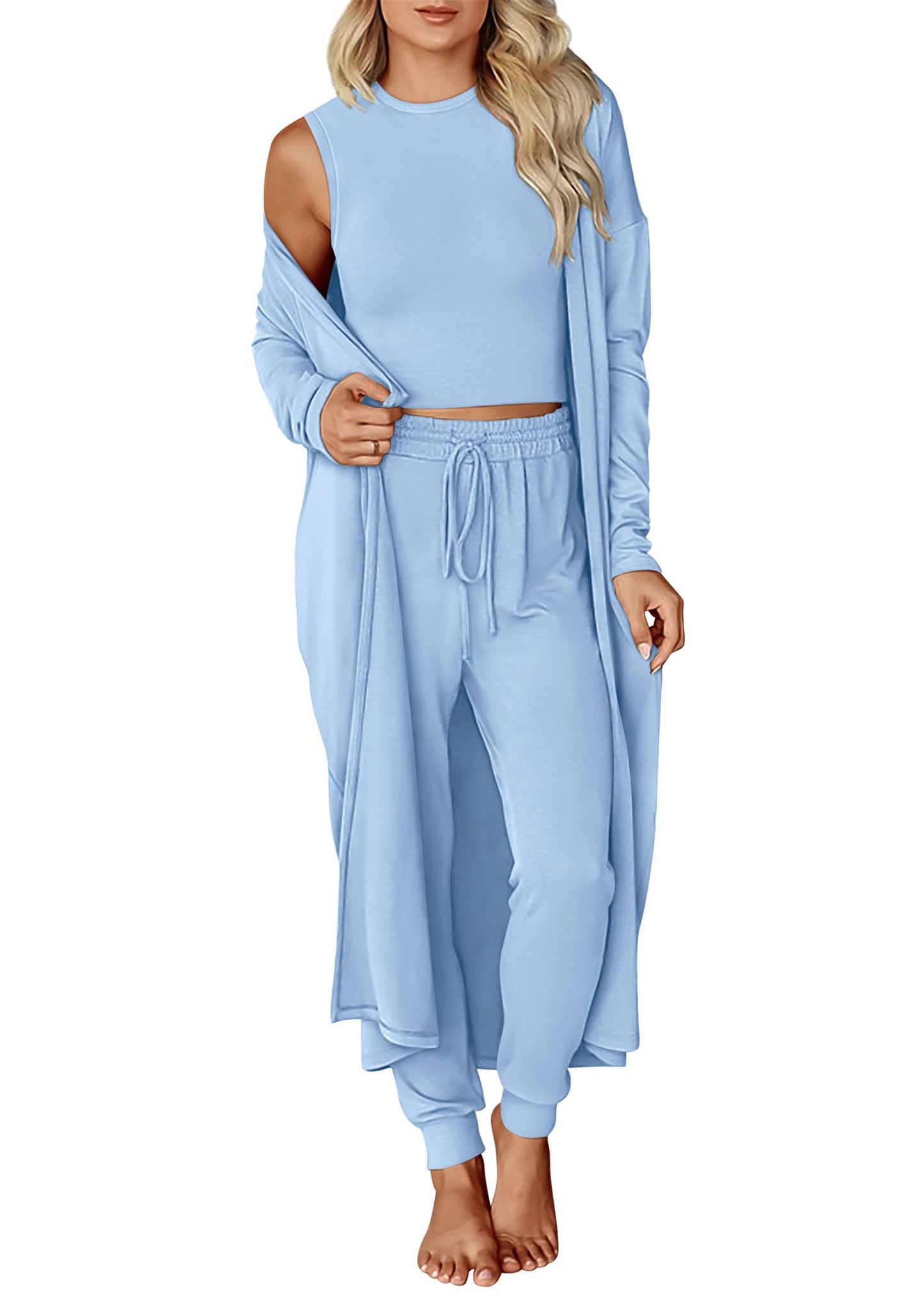 KIRUNDO 3 Piece Lounge Sets for Women Airport Travel Vacation Outfits 2025 Fall Cardigan Matching Sleeveless Top Jogger Pants