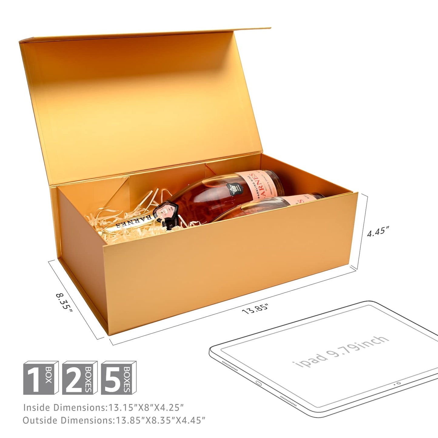Gift Boxes with Lids 2 Pack - Magnetic Closure with Ribbon, Card, Filler & Sticker
