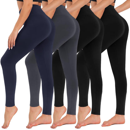 4 Pack High Waisted Leggings for Women - Tummy Control Yoga Pants Workout Set 4 Packs, Black Black Navy Dark Grey
