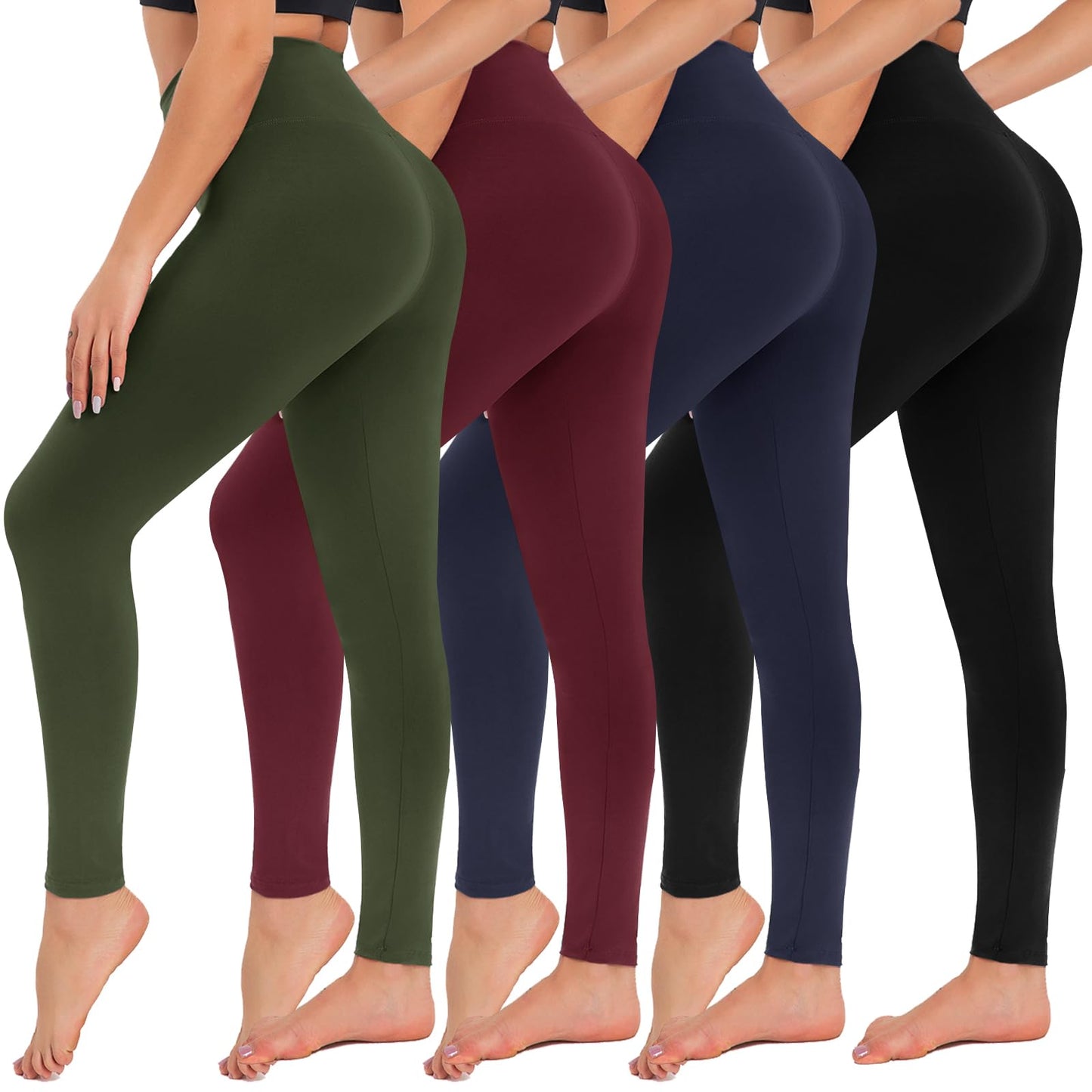 4 Pack High Waisted Leggings for Women - Tummy Control Yoga Pants Workout Set 4 Packs, 3#black Navy Army Green Red Wine