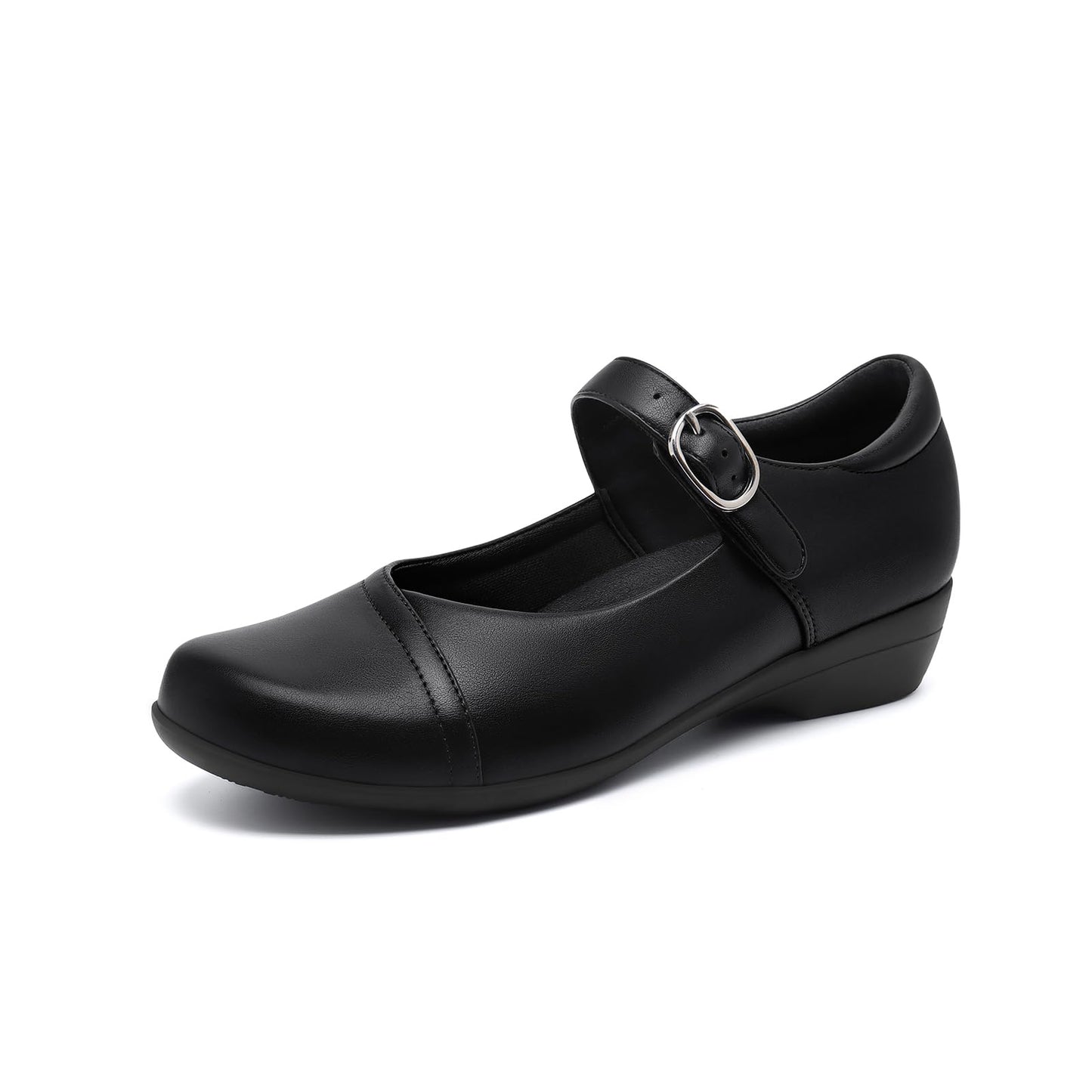 Mary Jane Flats for Women - Comfortable Round Toe Ballet Flats with Buckle Strap Work Shoes Black