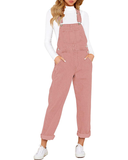 Denim Bib Overalls - Adjustable Loose Fit Jeans Jumpsuit for Women