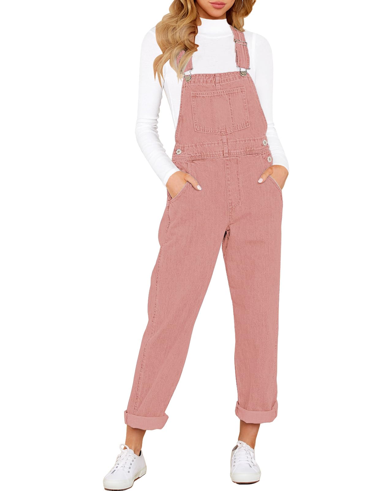 Denim Bib Overalls - Adjustable Loose Fit Jeans Jumpsuit for Women