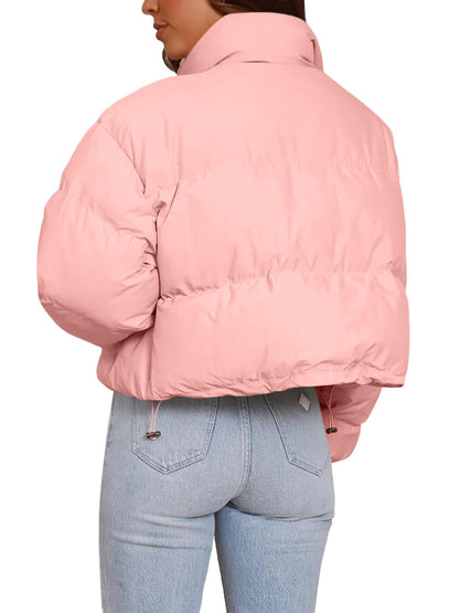 Imily Bela Womens Cropped Puffer Jackets Long Sleeve Stand Collar Coats Quilted Zipper Outerwear