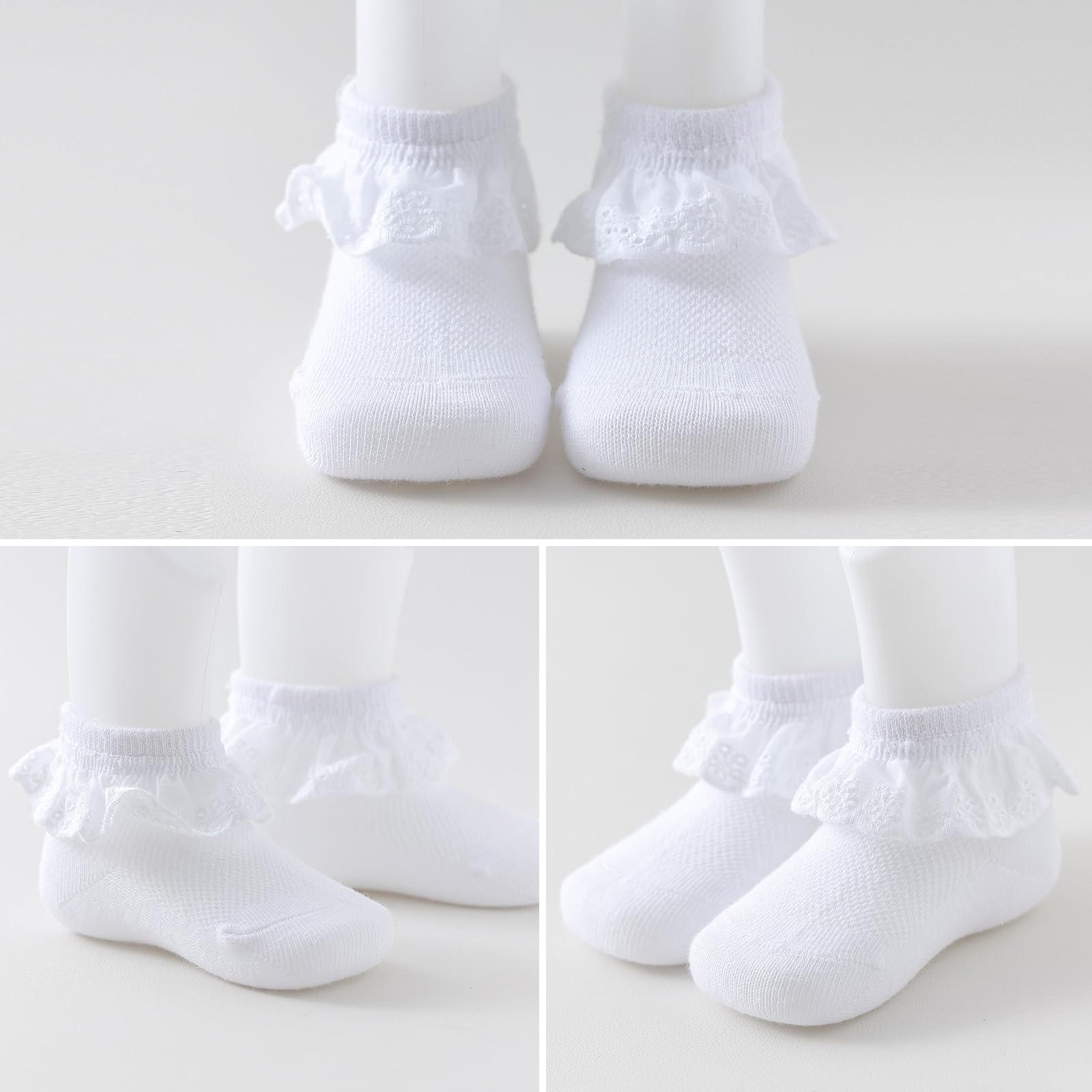 Baby Girl Lace Socks - Newborn Eyelet Ruffle Crew Socks 0-6 6-12 12-24 Months Cotton