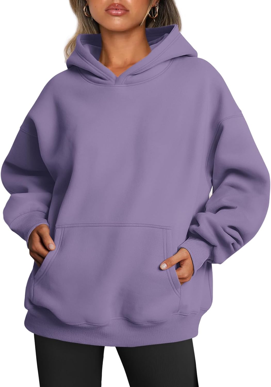 Women's Oversized Hoodie Fleece Pullover Sweatshirt Winter Sweater Large Light Purple