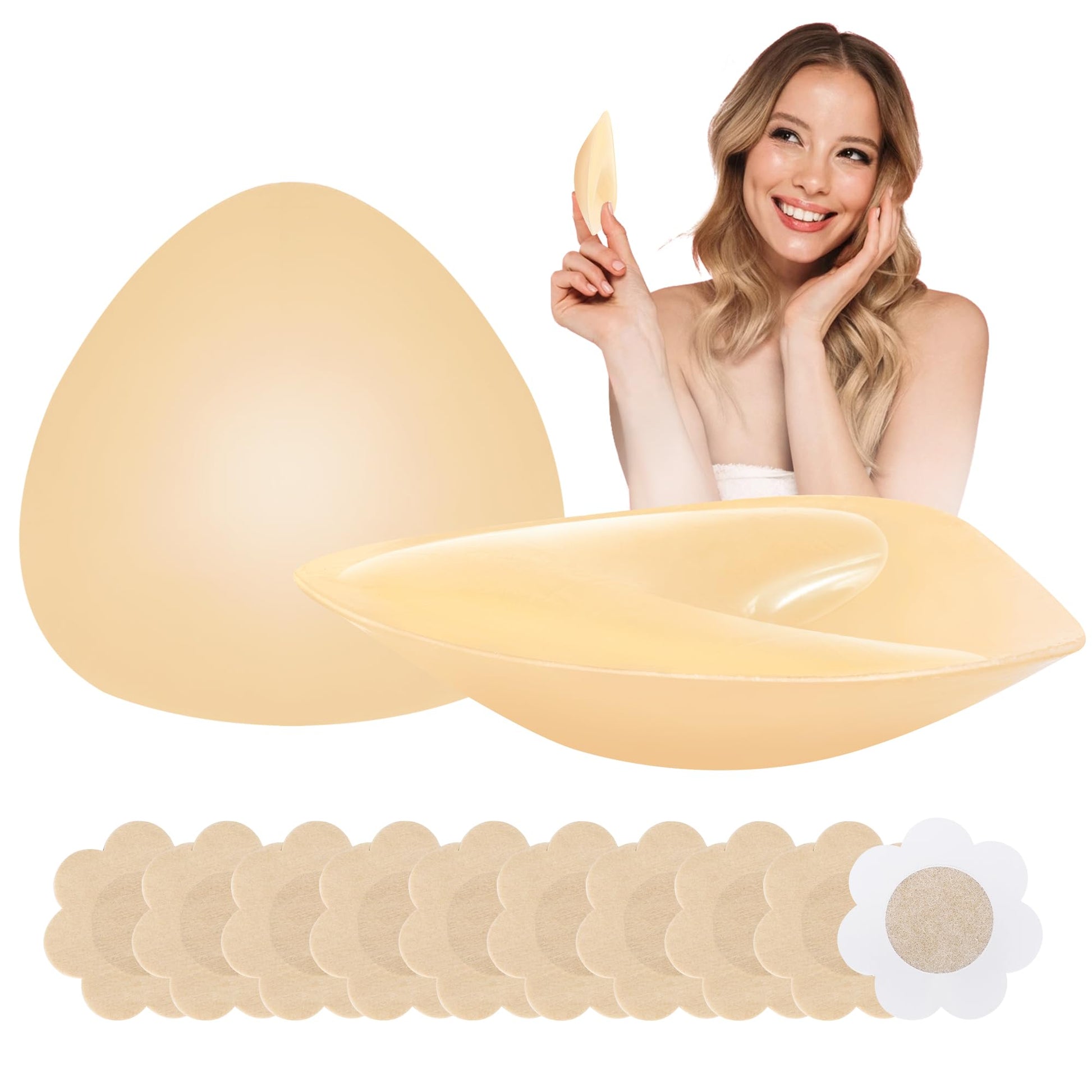 Reusable Silicone Bra Inserts - Double Sided Adhesive Push Up Pads for Bikini & Sports Bra 1 B Beige