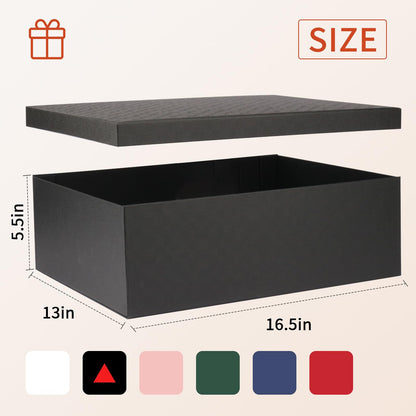 Large Gift Box with Lid 16.5x13x5.5 inches - Includes Card, Ribbons & Filler