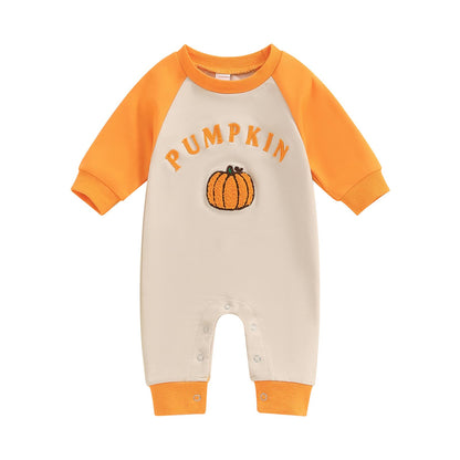 Baby Halloween Pumpkin Patch Romper - Long Sleeve Fall Winter Jumpsuit Pumpkin-orange Halloween