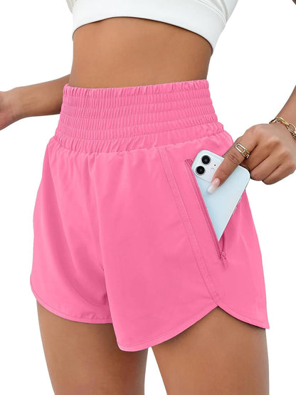 High Waisted Athletic Shorts Women Running Workout Shorts with Pockets Gym Sporty Pink013