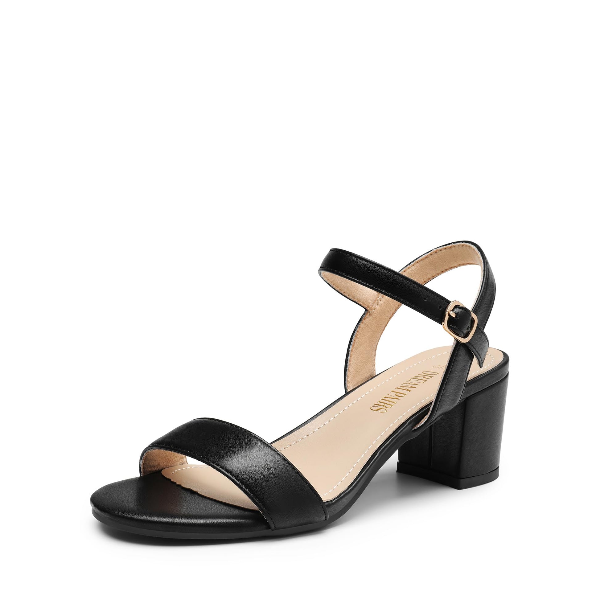 Women's Low Block Heel Sandals - Open Toe Ankle Strap Chunky Heels with Buckle