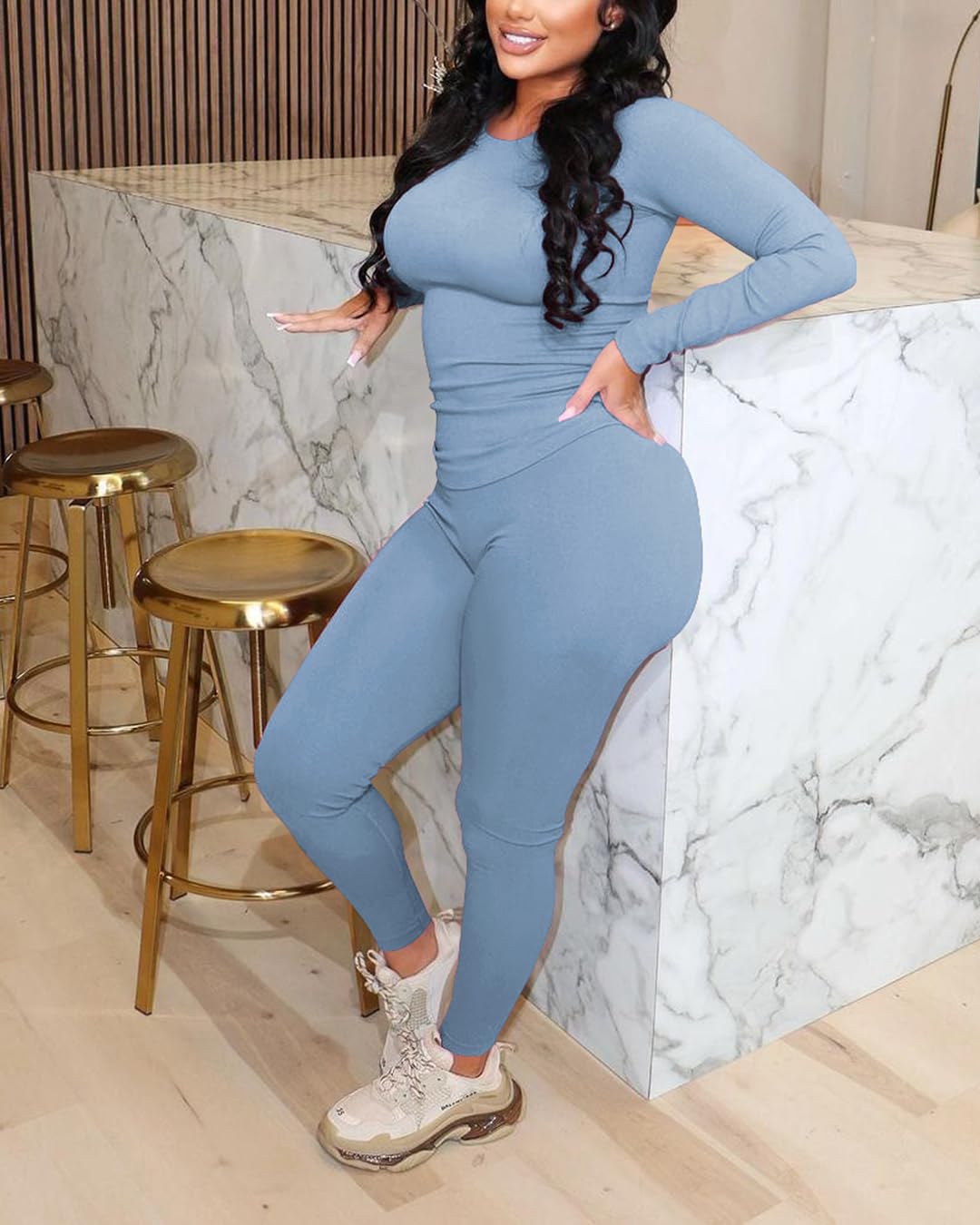 Chrome Heart Leggings - 2 Piece Tracksuit for Women - Long Sleeve Top & Jogger Leggings Workout Set