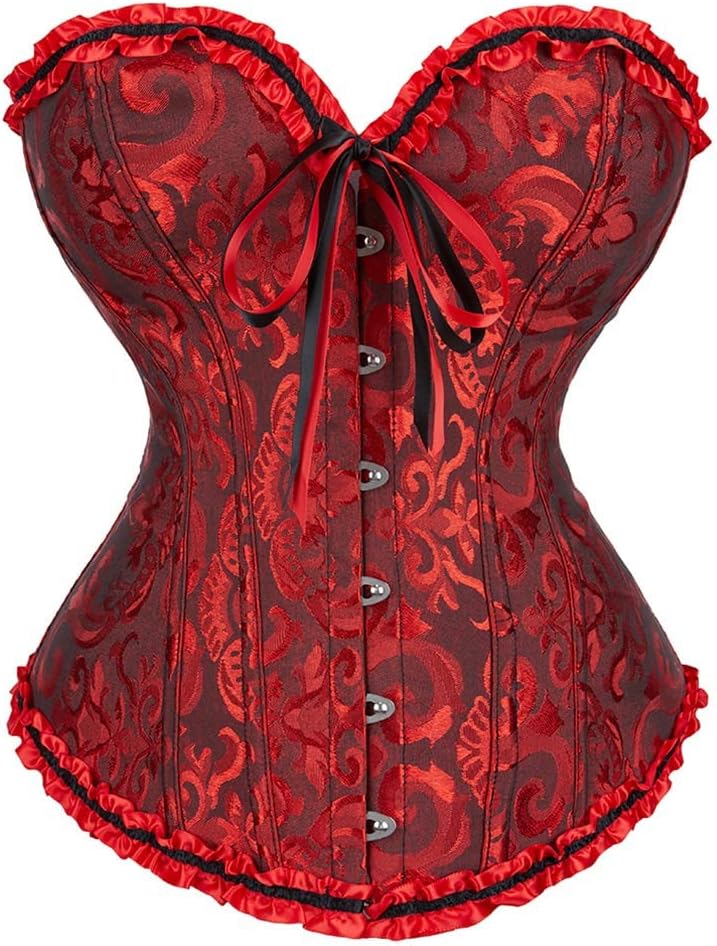 Corset Top for Women - Lace Bustier Shapewear with Push Up Support Black & Red