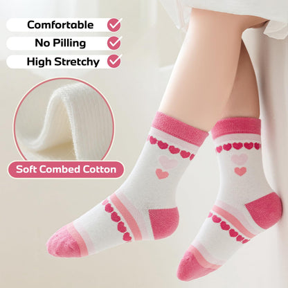 Girls Cotton Crew Socks 5 Pack - Cartoon Bunny Animal Socks for Kids Ages 2-12