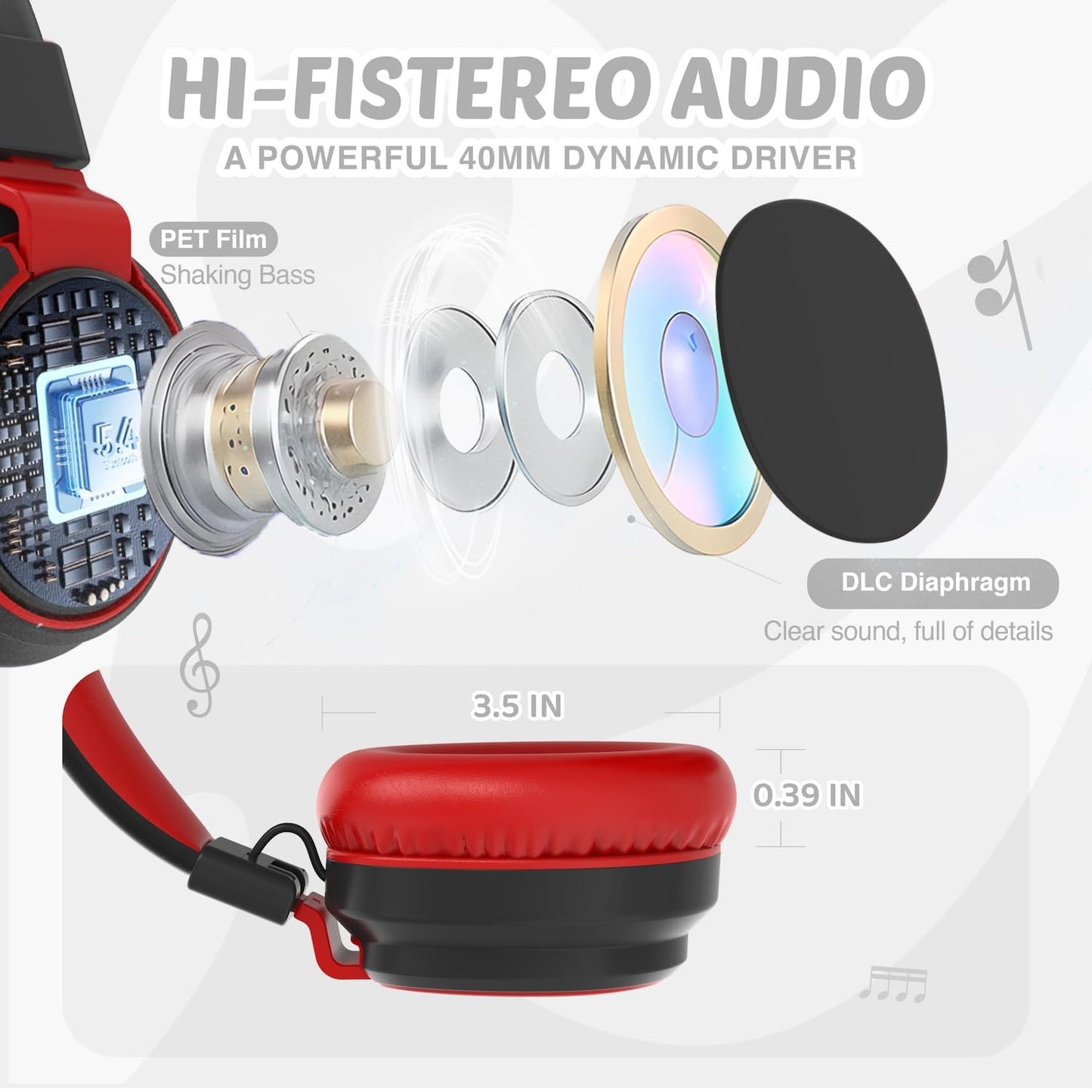 Kids Headphones Volume Limited 85/94dB - Wired Over-Ear Foldable Headset with Microphone Pink