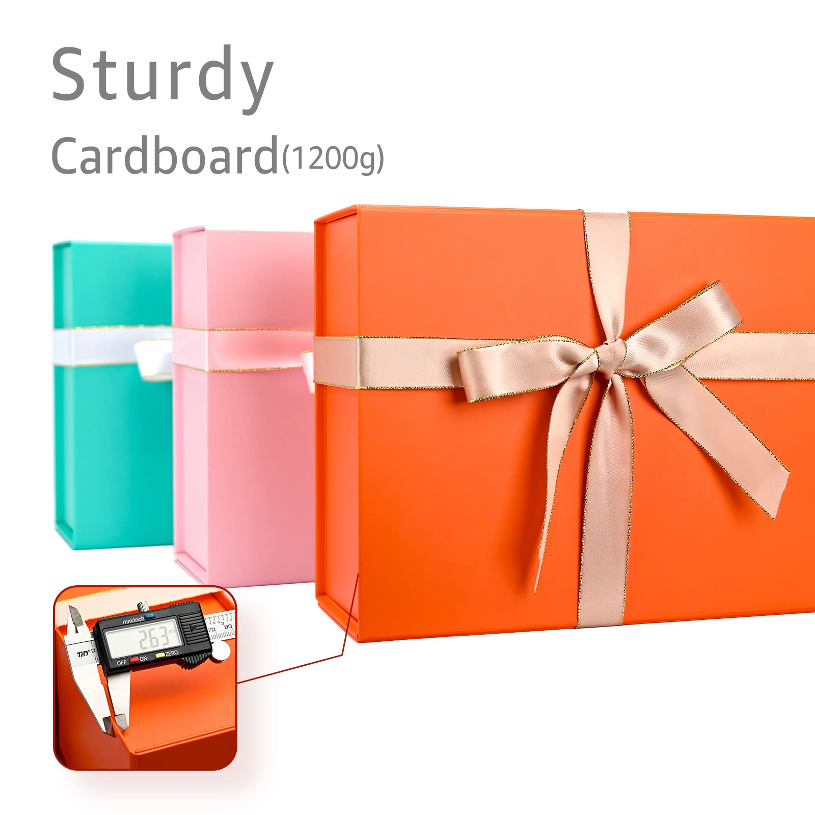 Gift Boxes with Lids 2 Pack - Magnetic Closure with Ribbon, Card, Filler & Sticker