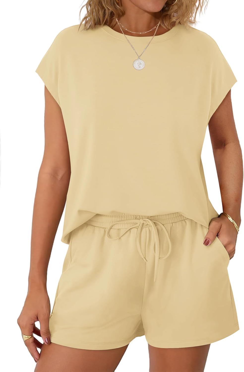 Women's 2 Piece Summer Lounge Set Crew Neck Short Sleeve Tracksuit