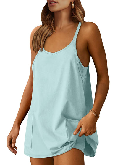 Athletic Dress Women Tennis Workout Sports Mini Romper with Built-in Shorts Mint Green