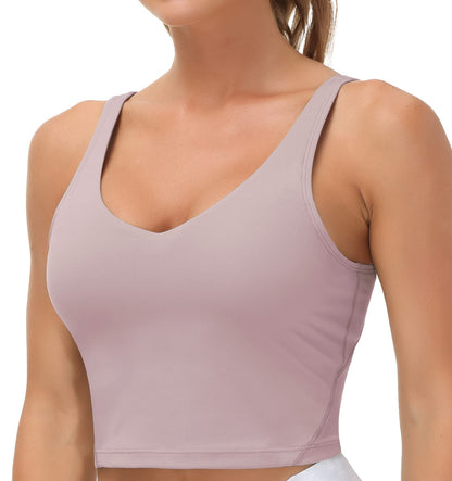 Longline Sports Bra Women Wirefree Padded Medium Support Workout Bra Light Purple