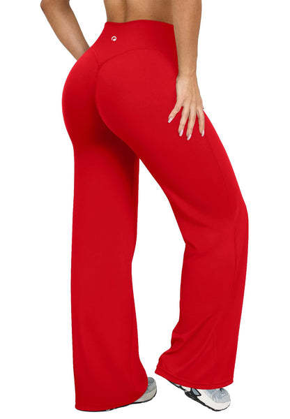 Women's High Waist Yoga Pants - Soft Stretch Straight Leg Bottoms Red